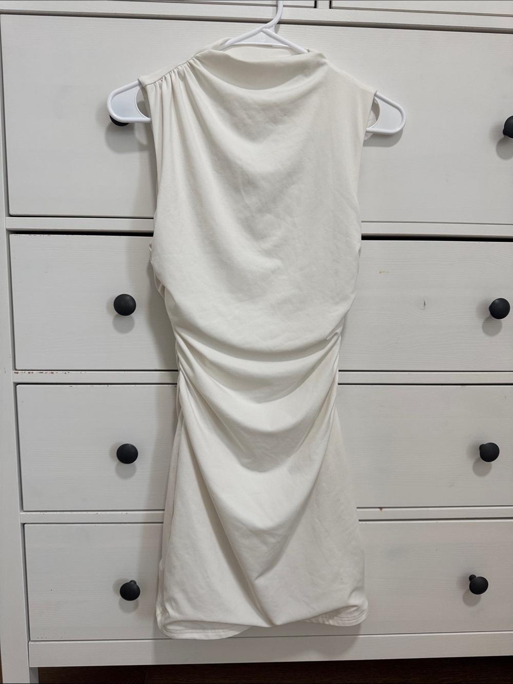 White Sleeveless Ruched Mini Dress